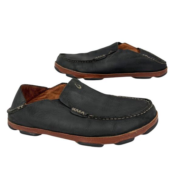 Olukai Moloa Loafer Mens Size 10 Black Leather Slip On Comfort Collapsible Heel main image 7